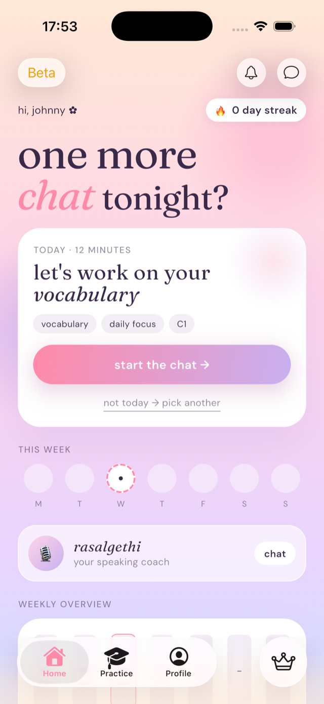 Ninecoach home screen with today's mission